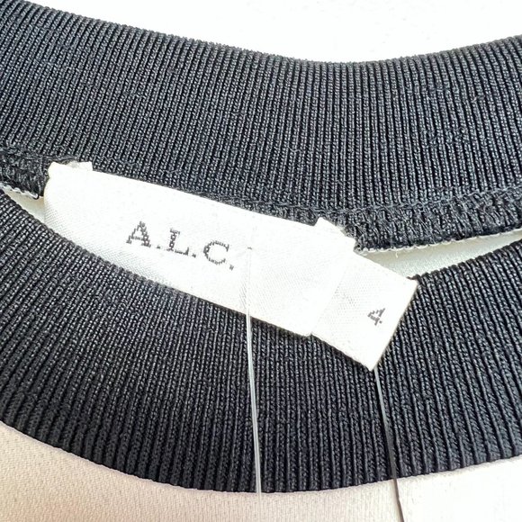 A.L.C. Women SZ 4 2 Piece Skirt Tops Set Round Neck Side Slit Floral Black/Cream - Picture 10 of 16